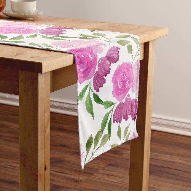 Chemin De Table Long Motif aquarelle Fleurs Clochettes (In Situ)