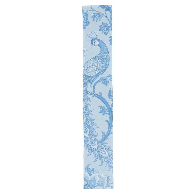 Chemin De Table Long Motif bleu paon pâle persan de luxe  (Devant)
