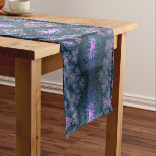 Chemin De Table Long Motif d'art fractal 3D turquoise violet rose