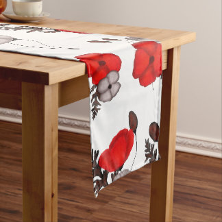 Chemin De Table Long Motif de fleur de pavot