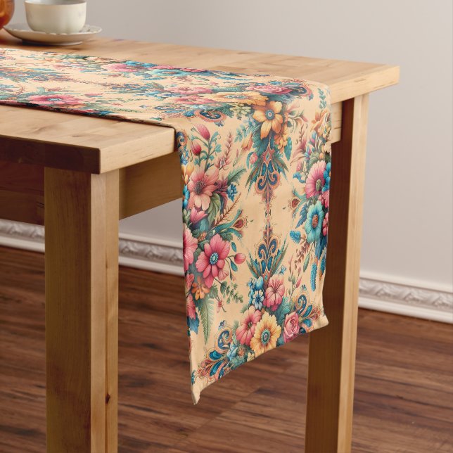 Chemin De Table Long Motif de fleur de pêche magnifique (In Situ)