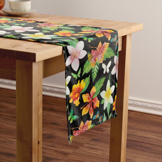 Chemin De Table Long Motif de fleurs et papillons tropicaux (In Situ)