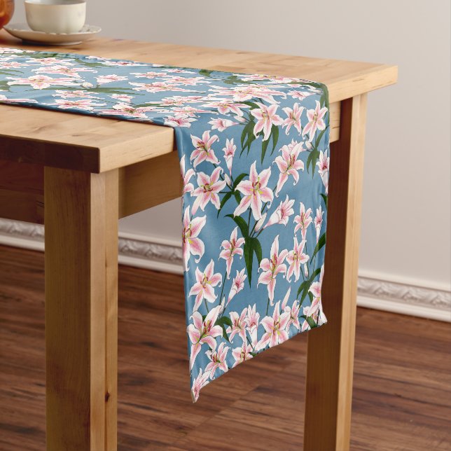 Chemin De Table Long Motif de fleurs rose Lilly (In Situ)