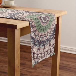 Chemin De Table Long Motif de mandala vert et marron tons terre