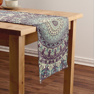 Chemin De Table Long Motif de mandala violet sarcelle et crème