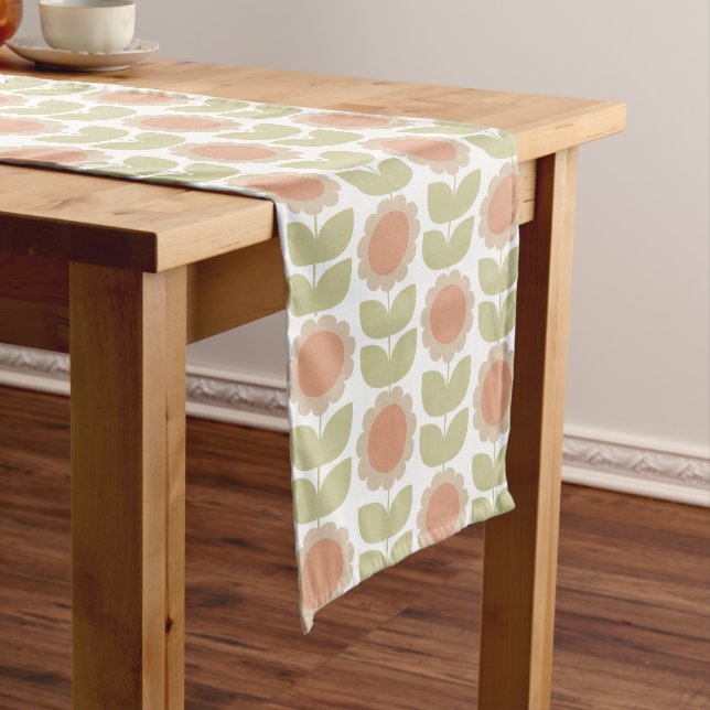 Chemin De Table Long Motif floral rétro rose pastel du milieu du siècle (In Situ)