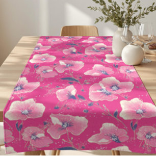 Chemin De Table Long Motif floral vibrant en rose, blanc et bleu royal