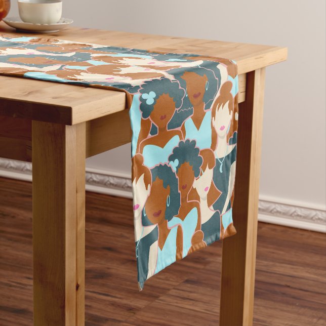 Chemin De Table Long Motif sans couture avec filles noires et blanches (In Situ)