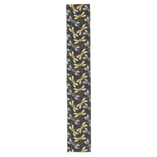 Chemin De Table Long Motif sans couture avec libellules d'or