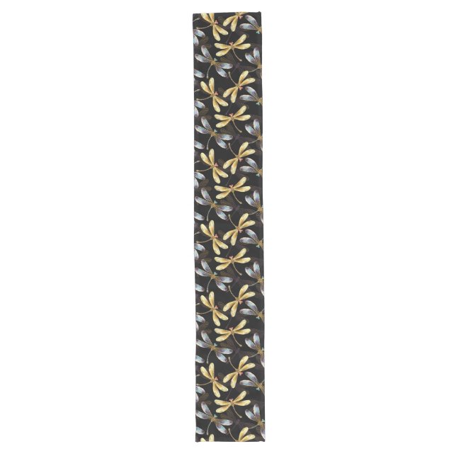 Chemin De Table Long Motif sans couture avec libellules d'or (Devant)