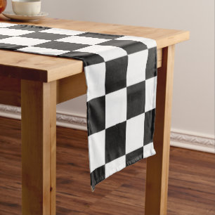 Chemin De Table Long Motif sophistiqué à carreaux noir et blanc