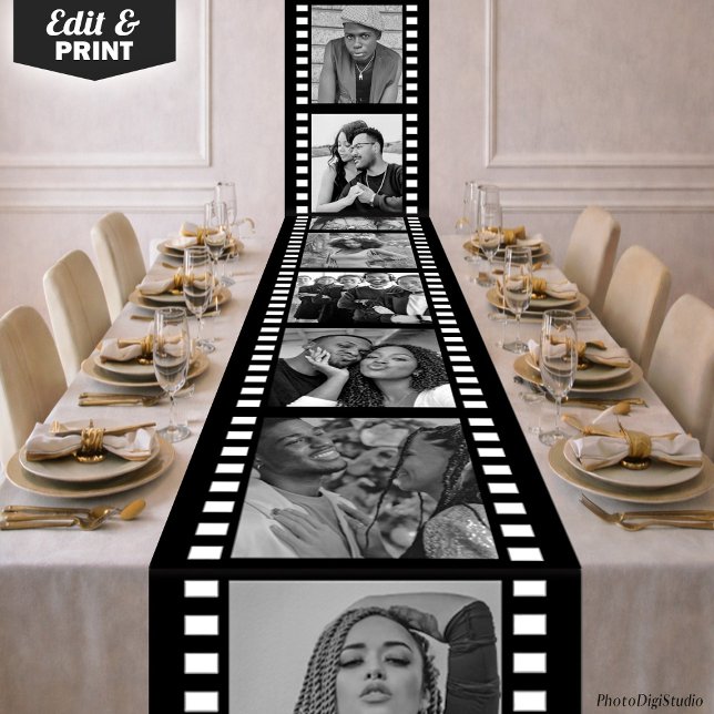 Chemin De Table Long Nappe sur mesure avec bande de film hollywoodien (Custom Photo Tablecloth, Hollywood Film Strip Long Table Runner)