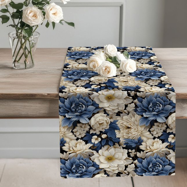 Chemin De Table Long Navy Blue Flowers Elegant Table Decor Runner (Navy Blue Flowers Elegant Table Decor Runner)