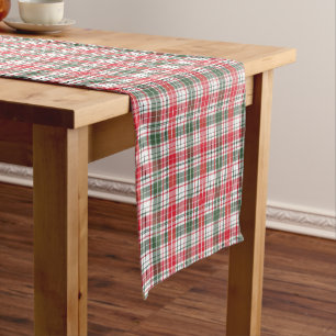 Chemin De Table Long Noël À damiers écossais rouge et motif vert