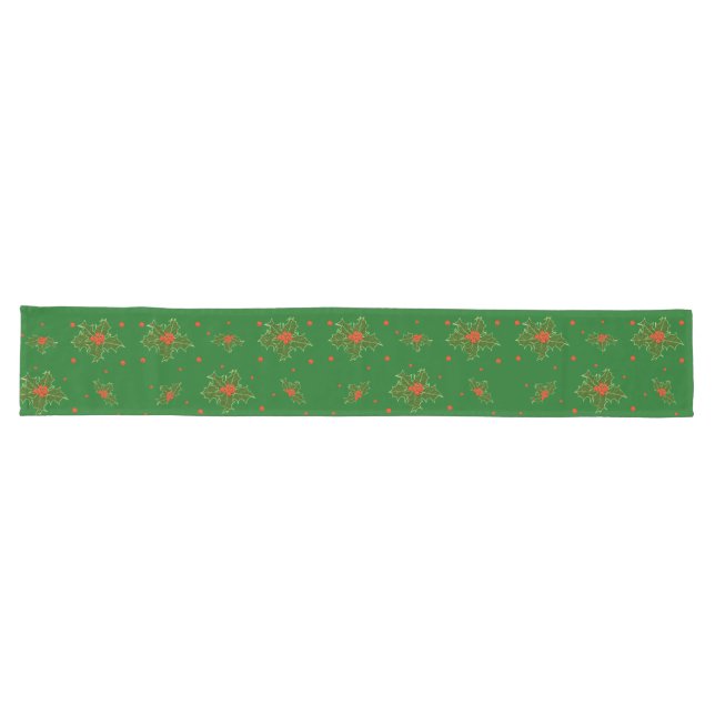 Chemin De Table Long Noël Holly Red Berries (Horizontal)
