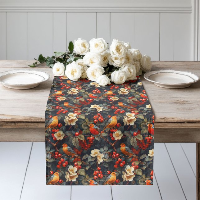 Chemin De Table Long Oiseaux et fleurs d'automne coureur saison douce (Autumn Birds and Flowers Runner Soft Seasonal)