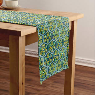 Chemin De Table Long Oriental bleu jaune vert ottoman turc Hexagon