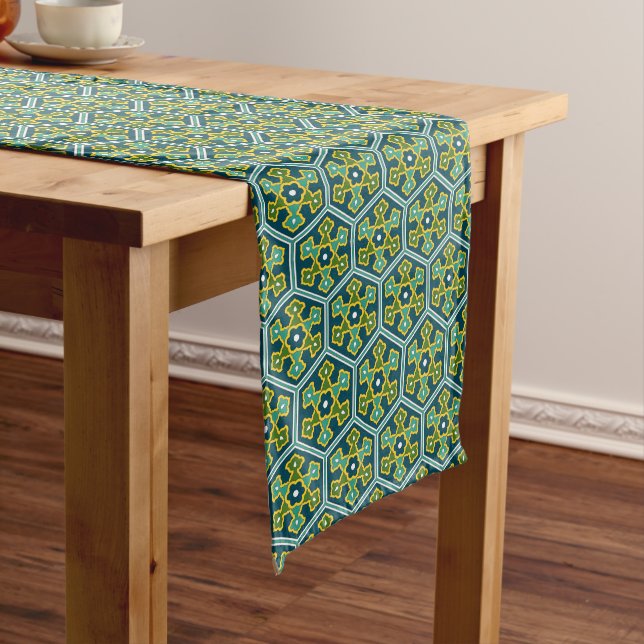 Chemin De Table Long Oriental bleu jaune vert ottoman turc Hexagon (In Situ)