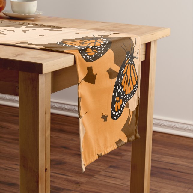 Chemin De Table Long Papillon Monarch Orange Artistique & Motif Floral (In Situ)