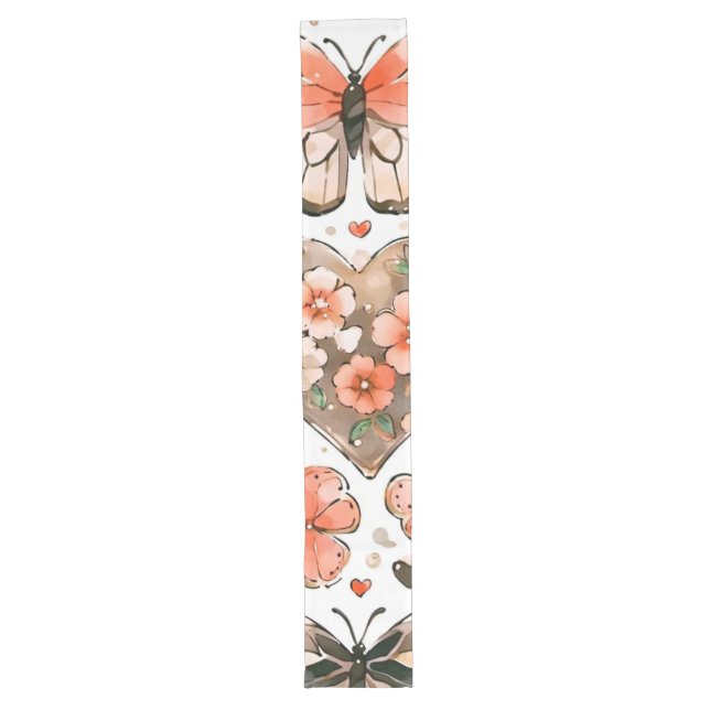 Chemin De Table Long Papillons, Coeurs et Fleurs (Devant)