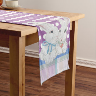 Chemin De Table Long Pâques Bunny Pastel Purple Vintage Polka Point