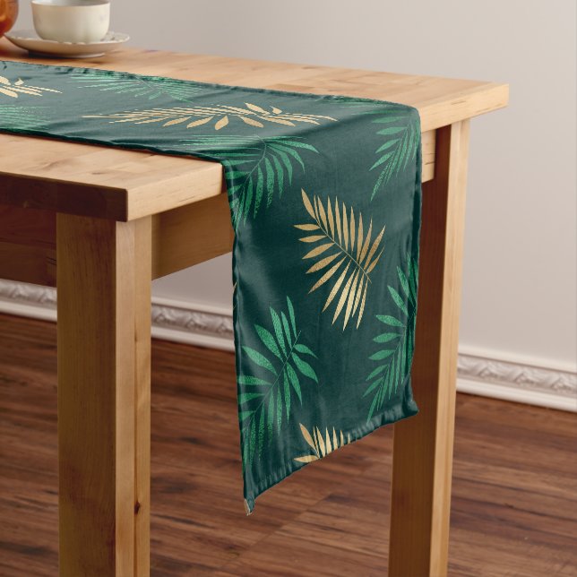 Chemin De Table Long Parties scintillant verte et or sur Feuilles tropi (In Situ)