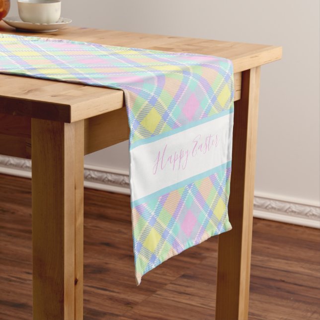 Chemin De Table Long Pastel plaid Pâques long table Runner (In Situ)