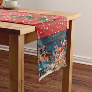 Chemin De Table Long Père Noël patriotique avec des flocons de neige