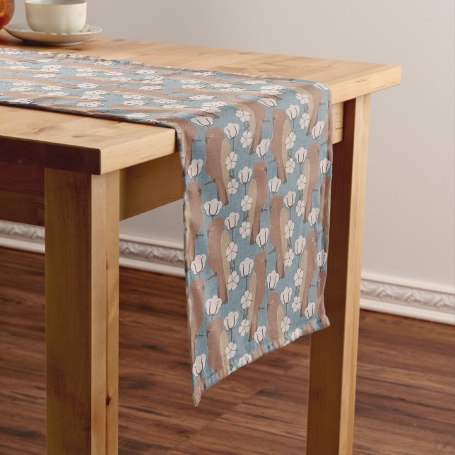 Chemin De Table Long Perroquets et fleur de coton (In Situ)