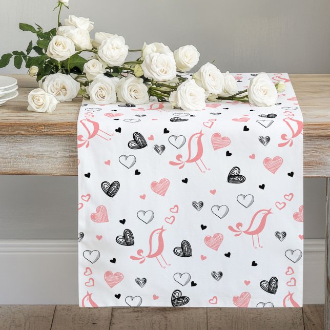 Chemin De Table Long Pink Black Hearts Cute Love You Gift Table Runner (Pink Black Hearts Cute I Love You Gift Table Runner)