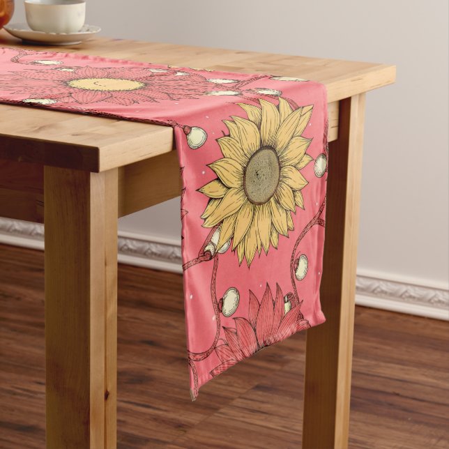 Chemin De Table Long Pink Sunflowers Christmas (In Situ)