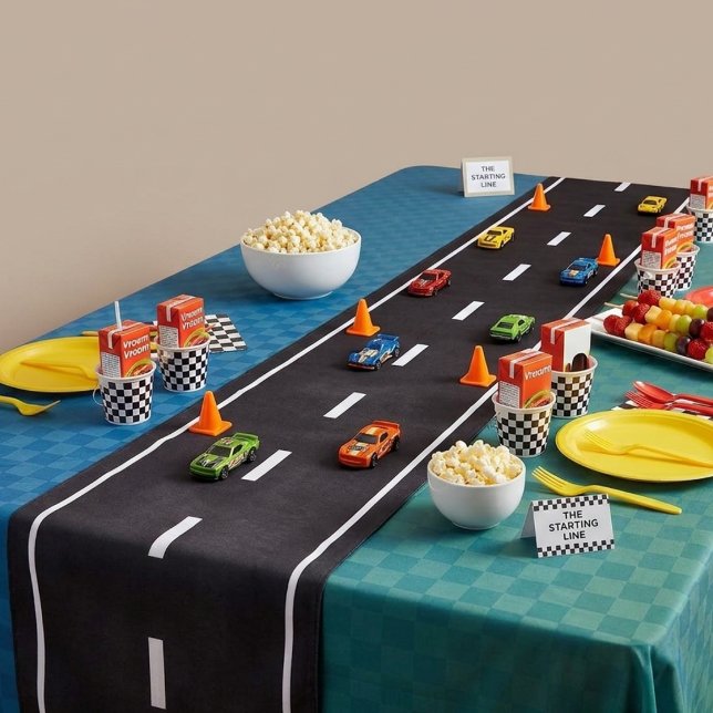 Chemin De Table Long Piste de course pour enfants pour fête routière (Kids Race Car Track Party Road Long Table Runner)