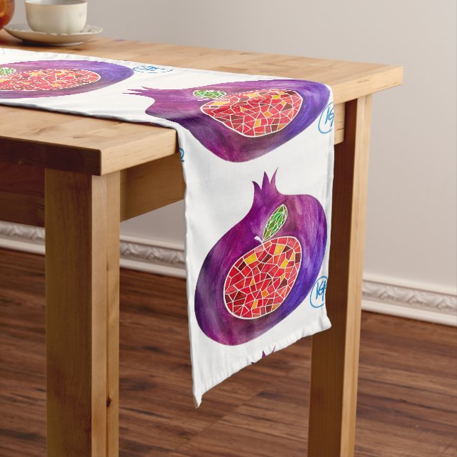 Chemin De Table Long Pomegranate Apple Rosh Hashana Runner Table (In Situ)