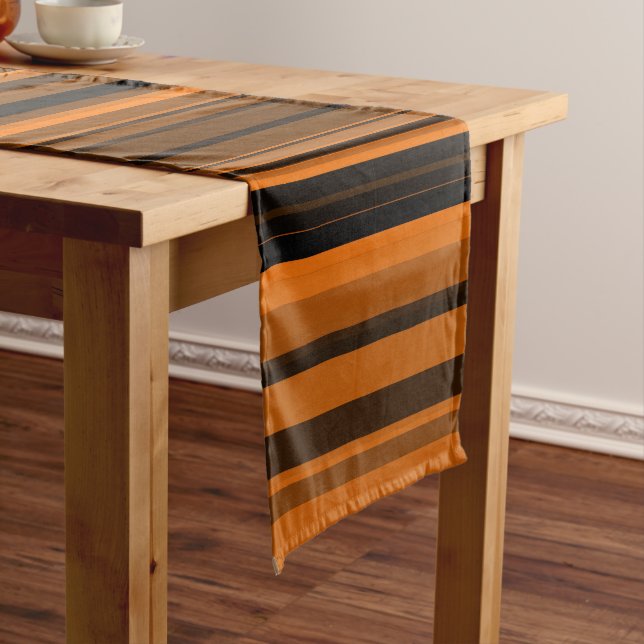 Chemin De Table Long Rayures Marron Noir Orange (In Situ)
