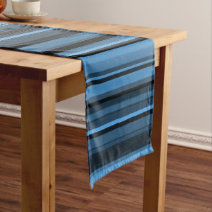 Chemin De Table Long Rayures Noir Bleu