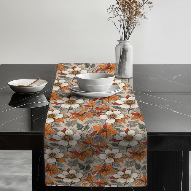 Chemin De Table Long Récoltez le coureur de table florale dans les tons (Harvest Floral Table Runner in Warm Autumn Tones)