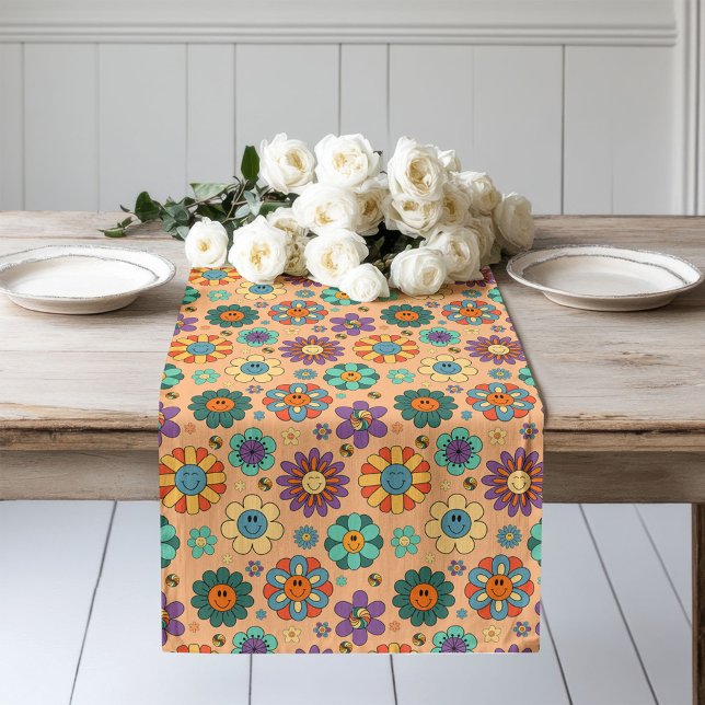 Chemin De Table Long Retro Floral Runner 60s Pastel Dining Accent (Retro Floral Runner 60s Pastel Dining Accent)