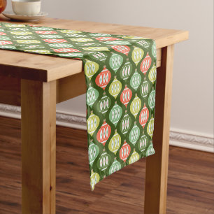 Chemin De Table Long Retro Mid Century Rouge & Olive Vert Noël