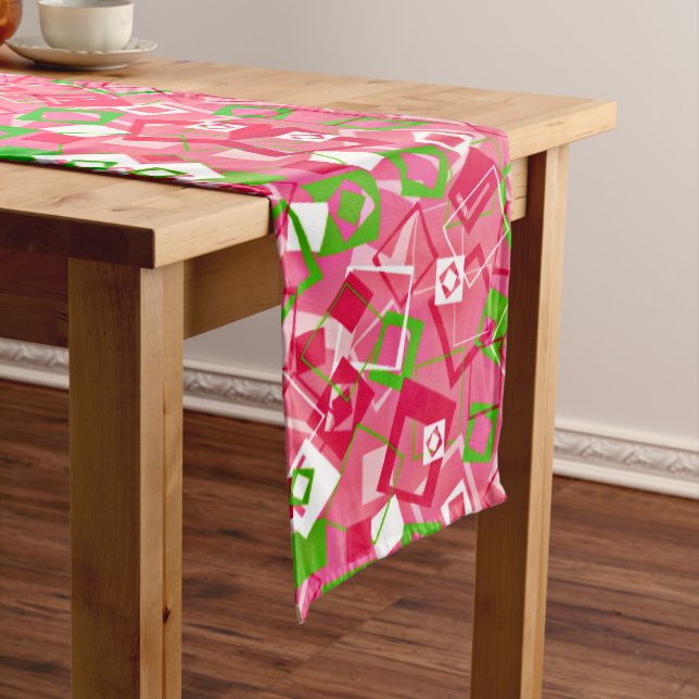 Chemin De Table Long Retro Squares Pattern (In Situ)