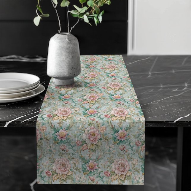 Chemin De Table Long Rococo De Style Antique Coureur De Table Ornate Fl (Antique-Style Rococo Table Runner Ornate Floral)