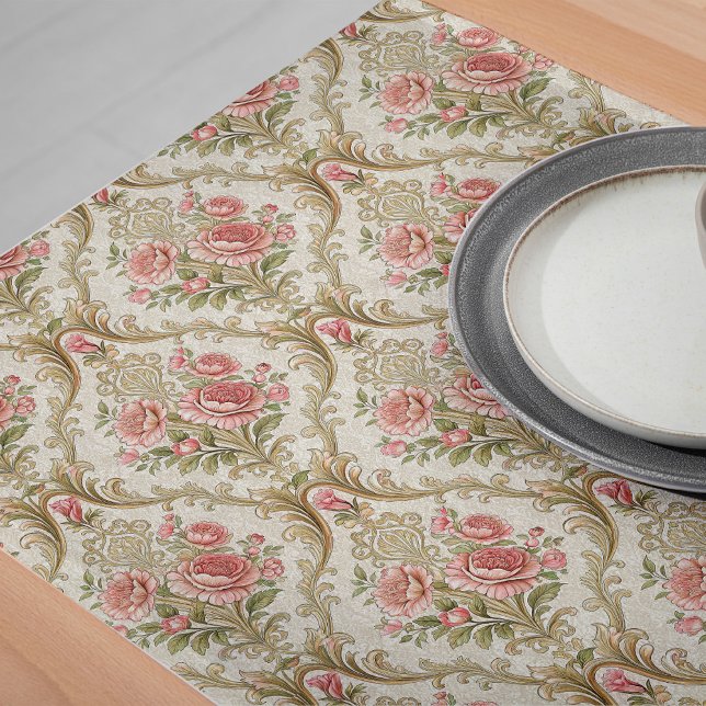 Chemin De Table Long Romantique Whimsy Floral Damask Table Runner Delne (Romantic Whimsy Floral Damask Table Runner Delight )