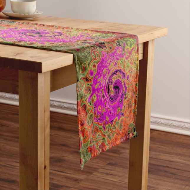 Chemin De Table Long Rose Chaud Abstrait Rétro Tourbillon Liquide (In Situ)
