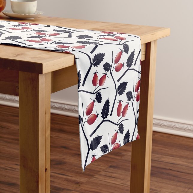 Chemin De Table Long Rose de l'automne et motif de branche blanc (In Situ)