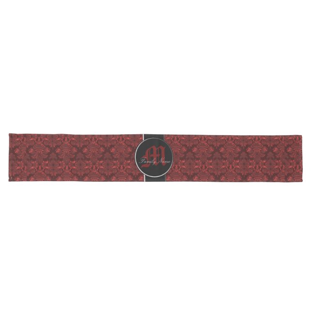 Chemin De Table Long Rouge damassé classique (Monogramme) (Horizontal)