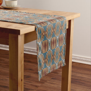 Chemin De Table Long Rouge foncé bleu Turquoise Taupe Brown mosaïque tr
