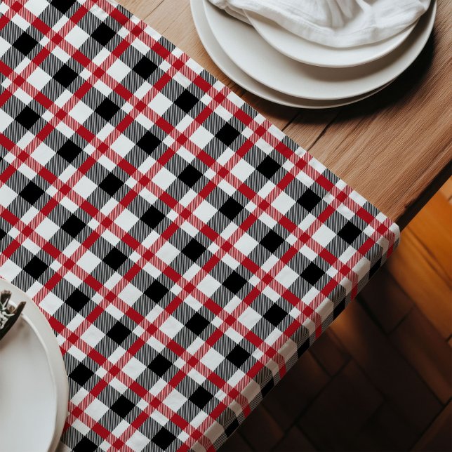 Chemin De Table Long Rouge Noir Tartan Runner Cosy Cabine Table Accent (Red Black Tartan Runner Cozy Cabin Table Accent)
