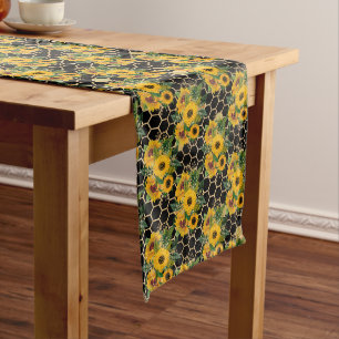 Chemin De Table Long Ruche d'abeille de tournesol en nid d'abeille doré