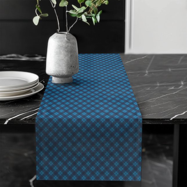 Chemin De Table Long Runner de table de chèques bleus élégant pour les  (Stylish Blue Check Table Runner for Interiors)