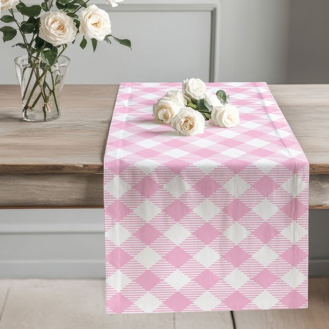Chemin De Table Long Runner de table de contrôle rose rustique pour les (Rustic Pink Check Table Runner for Cottage Vibes)