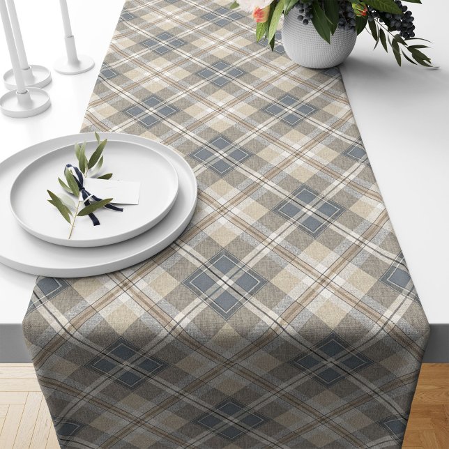 Chemin De Table Long Runner de table Motif géométrique dans les neutre  (Geometric Pattern Table Runner in Soft Neutrals)